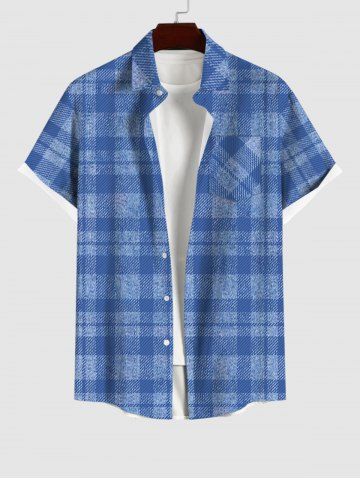 Plus Size Plaid Print Button Pocket Shirt For Men - DEEP BLUE - S