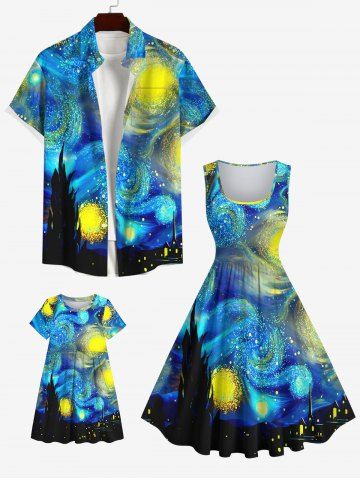 Glitter Spiral Painting Galaxy Print Plus Size Matching Set For Family - MULTI-A