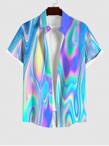 Plus Size Colorful Psychedelic Trippy Ripple Print Buttons Pocket Shirt For Men - MULTI-A - S
