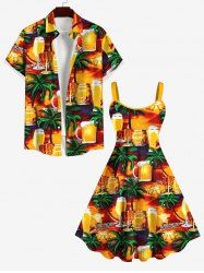 Coconut Tree Beer Mug Barrel Print Plus Size Matching Hawaii Beach Outfit For Couples -  