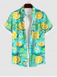 Plus Size Orange Ice Cubes Mint Leaf Print Buttons Pocket Hawaii Shirt For Men -  