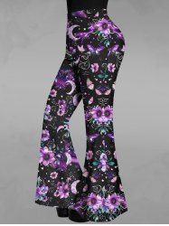 Gothic Floral Butterfly Moon Galaxy Print Flare Pants -  