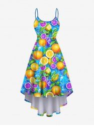 Plus Size Colorful Lemon Orange Leaf Print High Low Asymmetric Hawaii Cami Dress -  