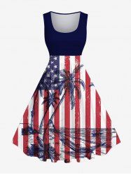 Plus Size Coconut Tree Sea American Flag Striped Print Hawaii 1950s Vintage A Line Dress -  