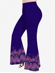 Plus Size Rose Flower Ombre Colorblock Stripe Print Flare Pants -  
