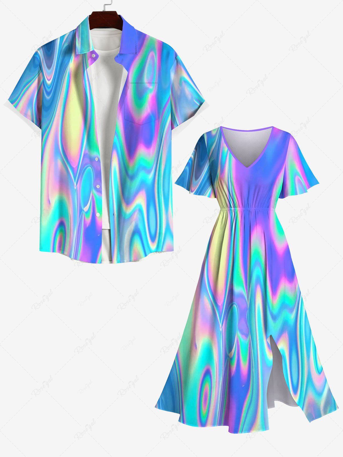 Latest Colorful Psychedelic Trippy Ripple Print Plus Size Matching Outfit For Couples  