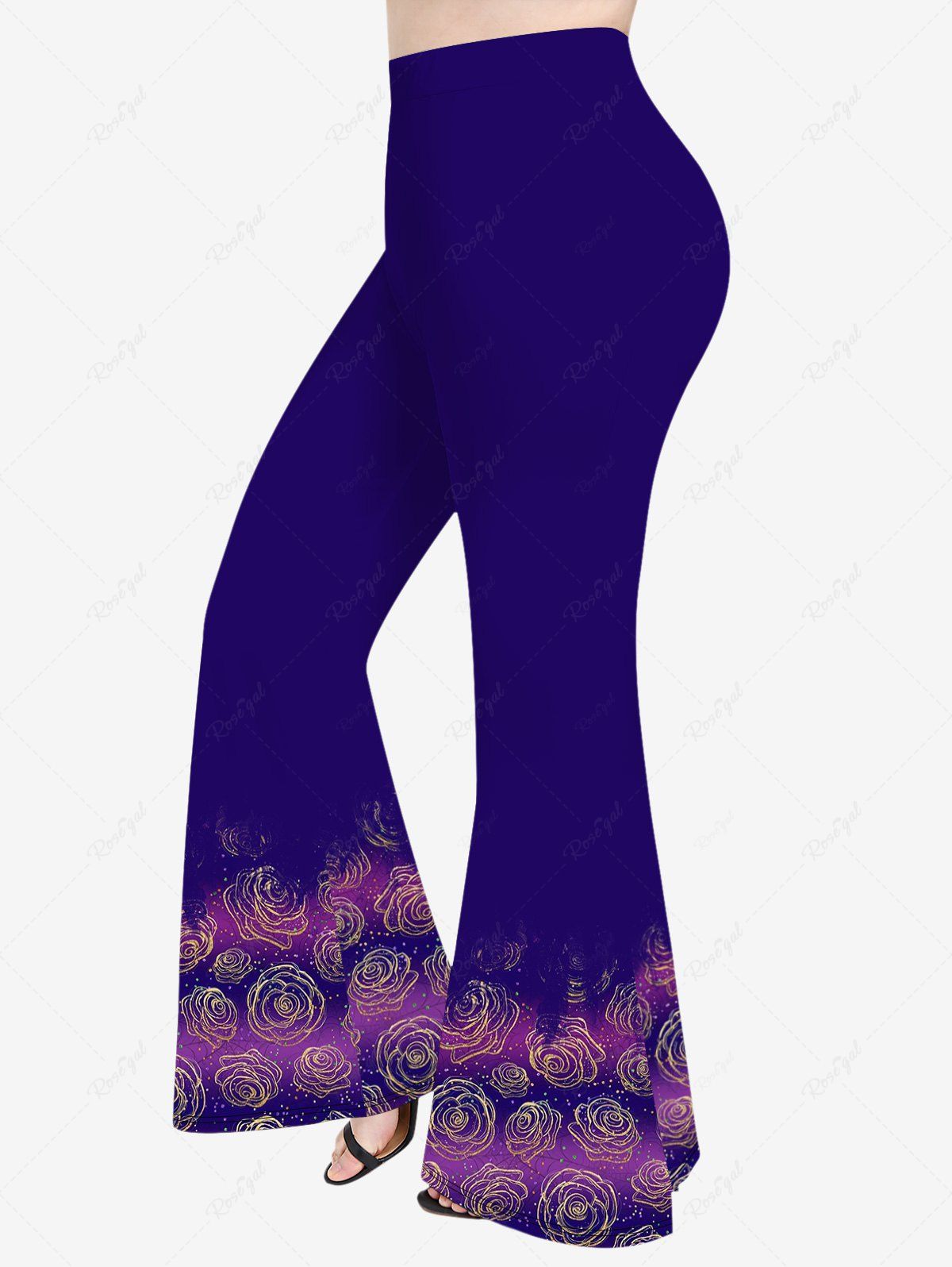 Shop Plus Size Rose Flower Ombre Colorblock Stripe Print Flare Pants  