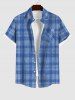 Plaid Print Lattice T-shirt and Button Pocket Shirt Plus Size Matching Set For Couples -  