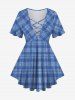 Plaid Print Lattice T-shirt and Button Pocket Shirt Plus Size Matching Set For Couples -  