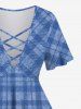Plaid Print Lattice T-shirt and Button Pocket Shirt Plus Size Matching Set For Couples -  