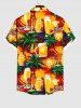 Plus Size Coconut Tree Beer Mug Barrel Print Buttons Pocket Hawaii Shirt For Men -  