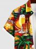 Plus Size Coconut Tree Beer Mug Barrel Print Buttons Pocket Hawaii Shirt For Men -  