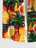 Plus Size Coconut Tree Beer Mug Barrel Print Buttons Pocket Hawaii Shirt For Men -  
