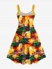 Robe Hawaïen Arbre Noix de Coco et Tasse de Bière Imprimés de Grande Taille - Orange 5X