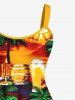 Robe Hawaïen Arbre Noix de Coco et Tasse de Bière Imprimés de Grande Taille - Orange 5X