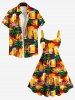 Robe Hawaïen Arbre Noix de Coco et Tasse de Bière Imprimés de Grande Taille - Orange 5X
