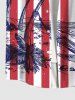 Plus Size Coconut Tree Sea American Flag Strip Printed Hawaii Button Pocket Shirt For Men -  