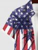Plus Size Coconut Tree Sea American Flag Strip Printed Hawaii Button Pocket Shirt For Men -  
