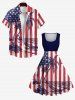 Plus Size Coconut Tree Sea American Flag Striped Print Hawaii 1950s Vintage A Line Dress -  