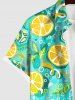 Plus Size Orange Ice Cubes Mint Leaf Print Buttons Pocket Hawaii Shirt For Men -  