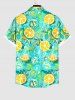 Plus Size Orange Ice Cubes Mint Leaf Print Buttons Pocket Hawaii Shirt For Men -  