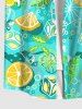 Plus Size Orange Ice Cubes Mint Leaf Print Buttons Pocket Hawaii Shirt For Men -  