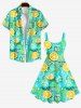 Plus Size Orange Ice Cubes Mint Leaf Print Hawaii Tank Dress -  