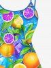 Plus Size Colorful Lemon Orange Leaf Print High Low Asymmetric Hawaii Cami Dress -  
