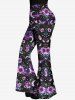 Gothic Floral Butterfly Moon Galaxy Print Flare Pants -  