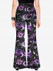 Gothic Floral Butterfly Moon Galaxy Print Flare Pants -  