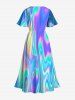 Plus Size Colorful Psychedelic Trippy Ripple Print Split Dress -  