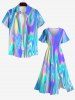 Plus Size Colorful Psychedelic Trippy Ripple Print Split Dress -  