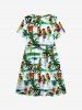 Kid's Ethnic Hula Dance Girls Parrot Tiki Mask Coconut Tree Print Hawaii Dress -  