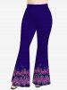 Plus Size Rose Flower Ombre Colorblock Stripe Print Flare Pants -  