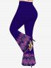 Plus Size Rose Flower Ombre Colorblock Stripe Print Flare Pants -  