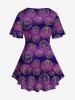 Plus Size Rose Flower Ombre Colorblock Stripe Print Lattice Crisscross Flare Sleeve T-shirt -  