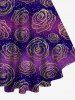 Plus Size Rose Flower Ombre Colorblock Stripe Print Lattice Crisscross Flare Sleeve T-shirt -  