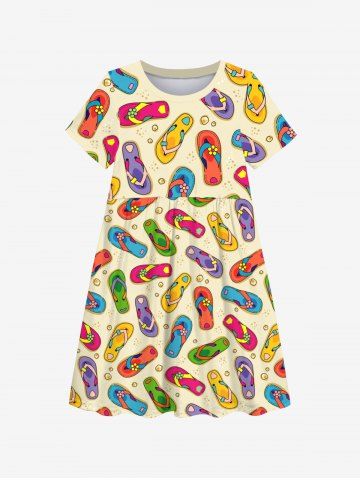 Kid's Coloful Flip-Flops Stones Print Hawaii Dress - YELLOW - 150