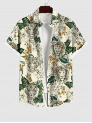Chemise à Boutons avec Poche et à Imprimé Tigre Feuilles et Fleurs Grande-Taille pour Hommes - Multi-A 3XL