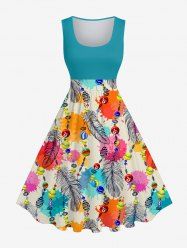 Plus Size Feather Ethnic Beading Tassel Paint Print 1950s Vintage A Line Swing Dress -  