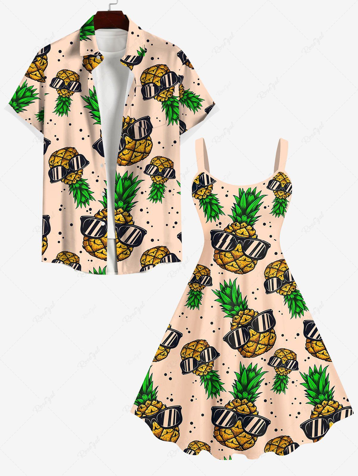 Outfit Sunglasses Pineapple Dots Print Plus Size Matching Hawaii Beach Outfit For Couples  