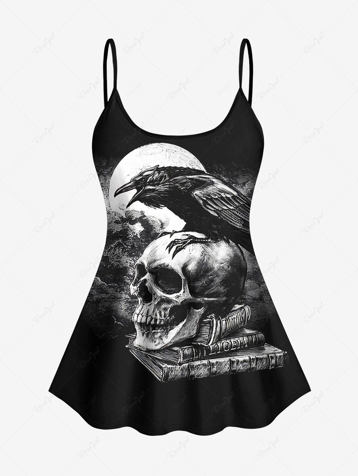 Cheap Fashion 3D Skulls Eagle Moon Book Print Backless Tankini Top(Adjustable Shoulder Strap)  