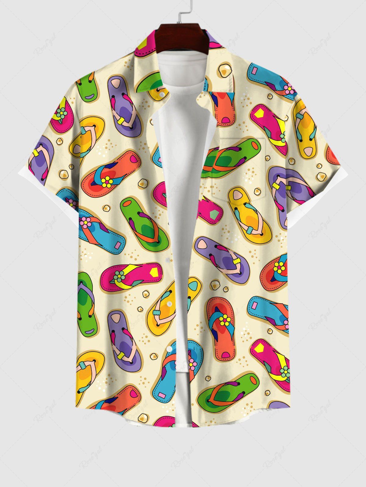 Chemise D'Eté Pierre Colorée Lettre Imprimée de Grande Taille avec Poche Jaune L