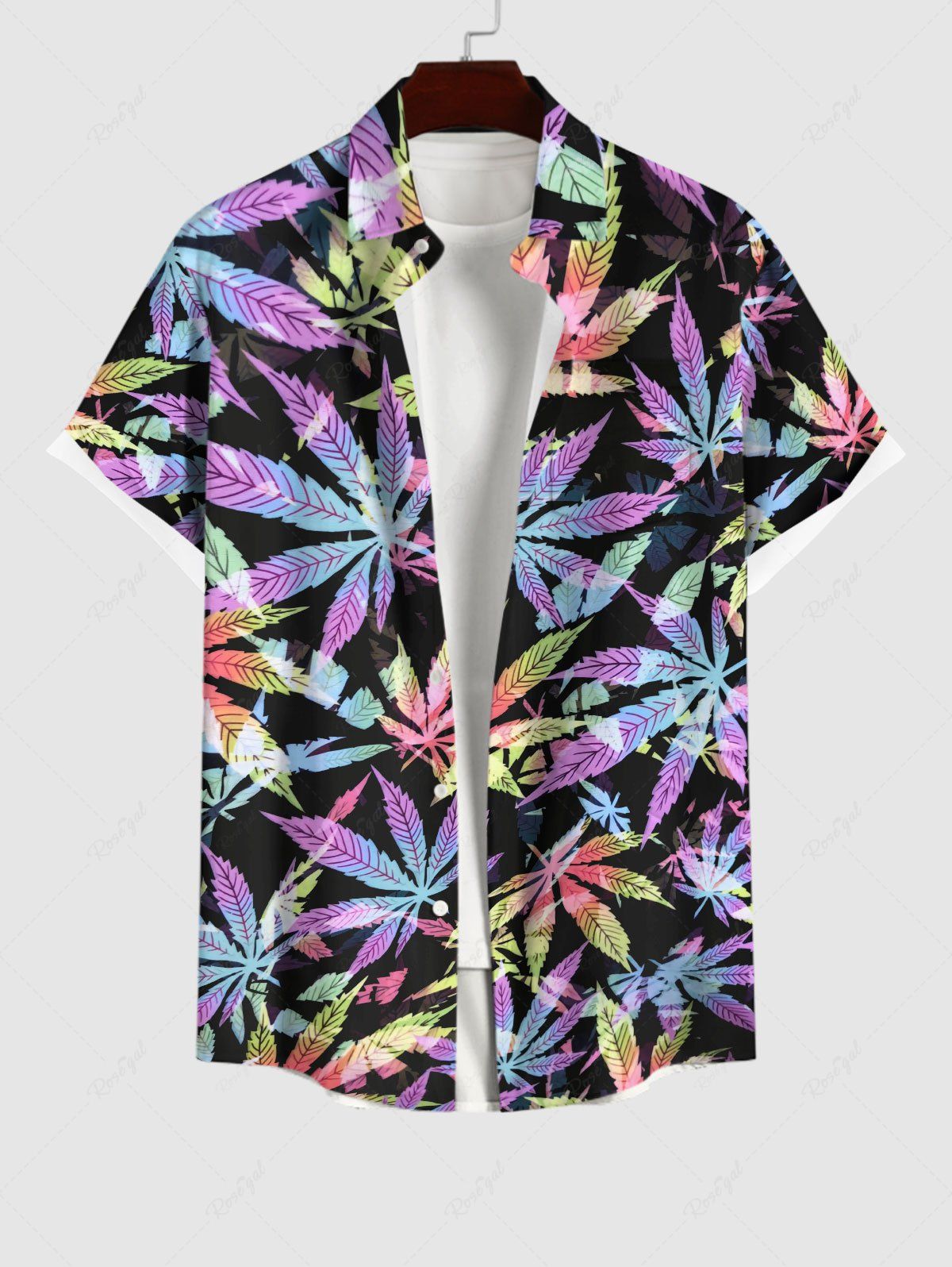 Chemise Feuille D'Érable Colorée Imprimée de Grande Taille avec Poche Multi-A XL