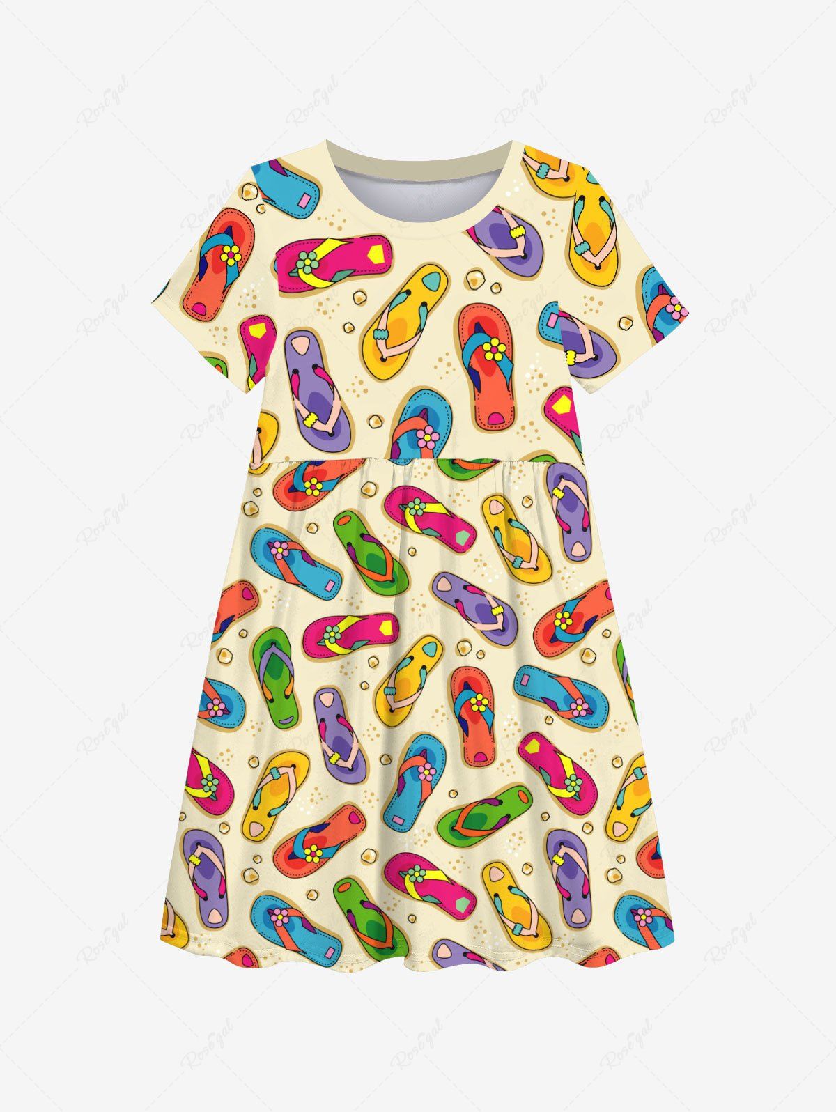 Outfits Kid's Coloful Flip-Flops Stones Print Hawaii Dress  