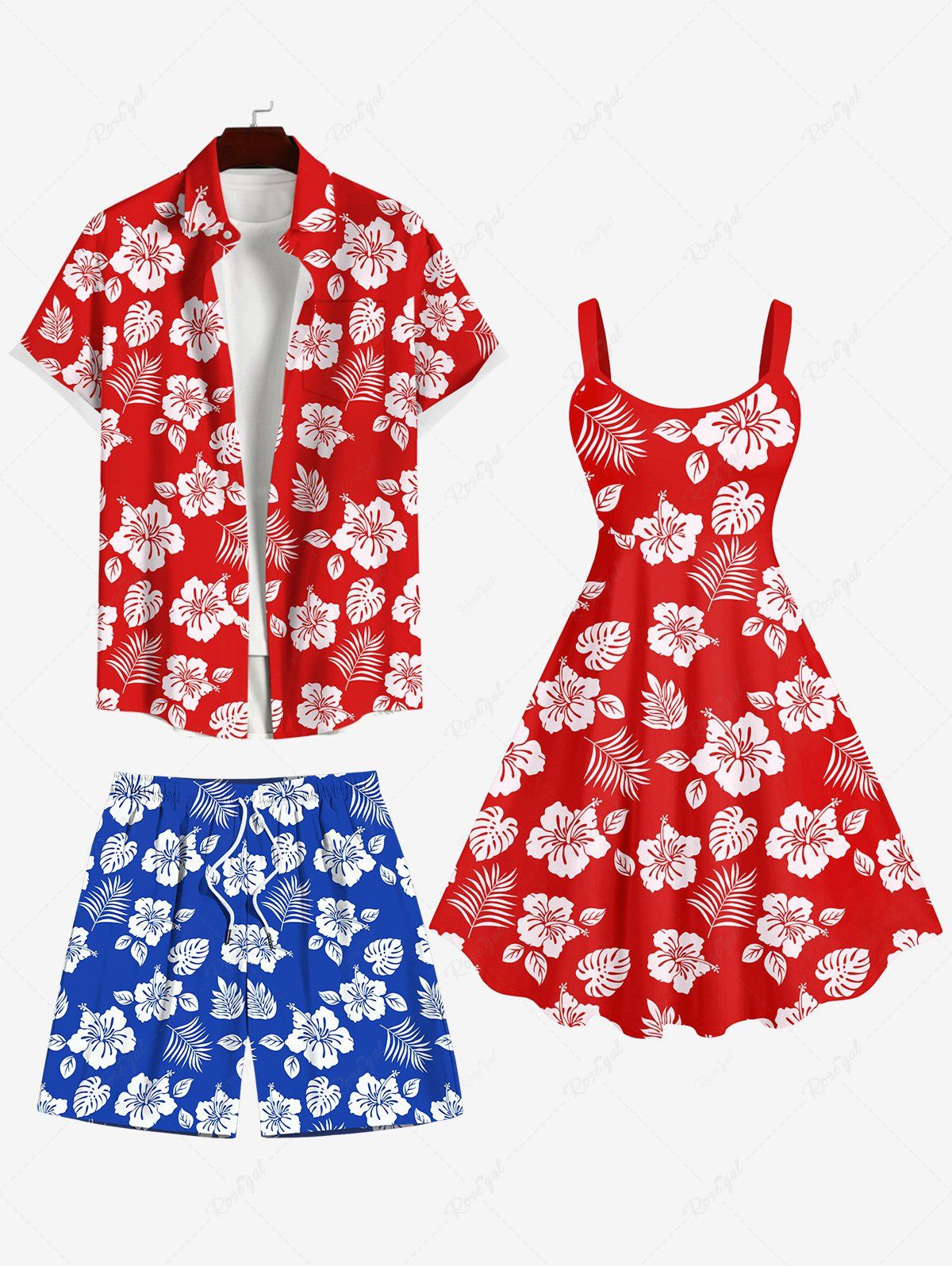 Best Flower Coconut Leaves Print Plus Size Matching Hawaii Beach Outfit For Couples  