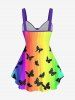 Plus Size Ombre Rainbow Color Butterfly Print Cinched Tank Top -  