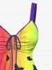 Plus Size Ombre Rainbow Color Butterfly Print Cinched Tank Top -  