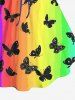 Plus Size Ombre Rainbow Color Butterfly Print Cinched Tank Top -  