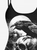Débardeur Tendance avec Décolleté dans le Dos Réglable à Imprimé Crânes Aigle et Lune 3D (Haut) - Noir M